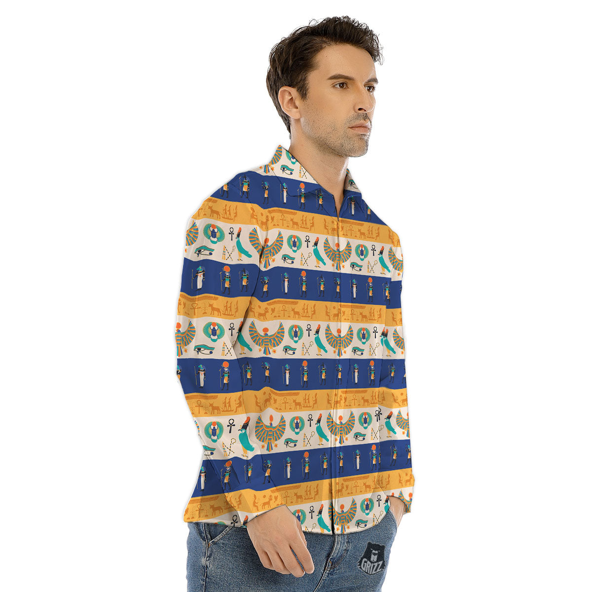 Symbols Egyptian Print Pattern Men's Dress Shirts-grizzshop