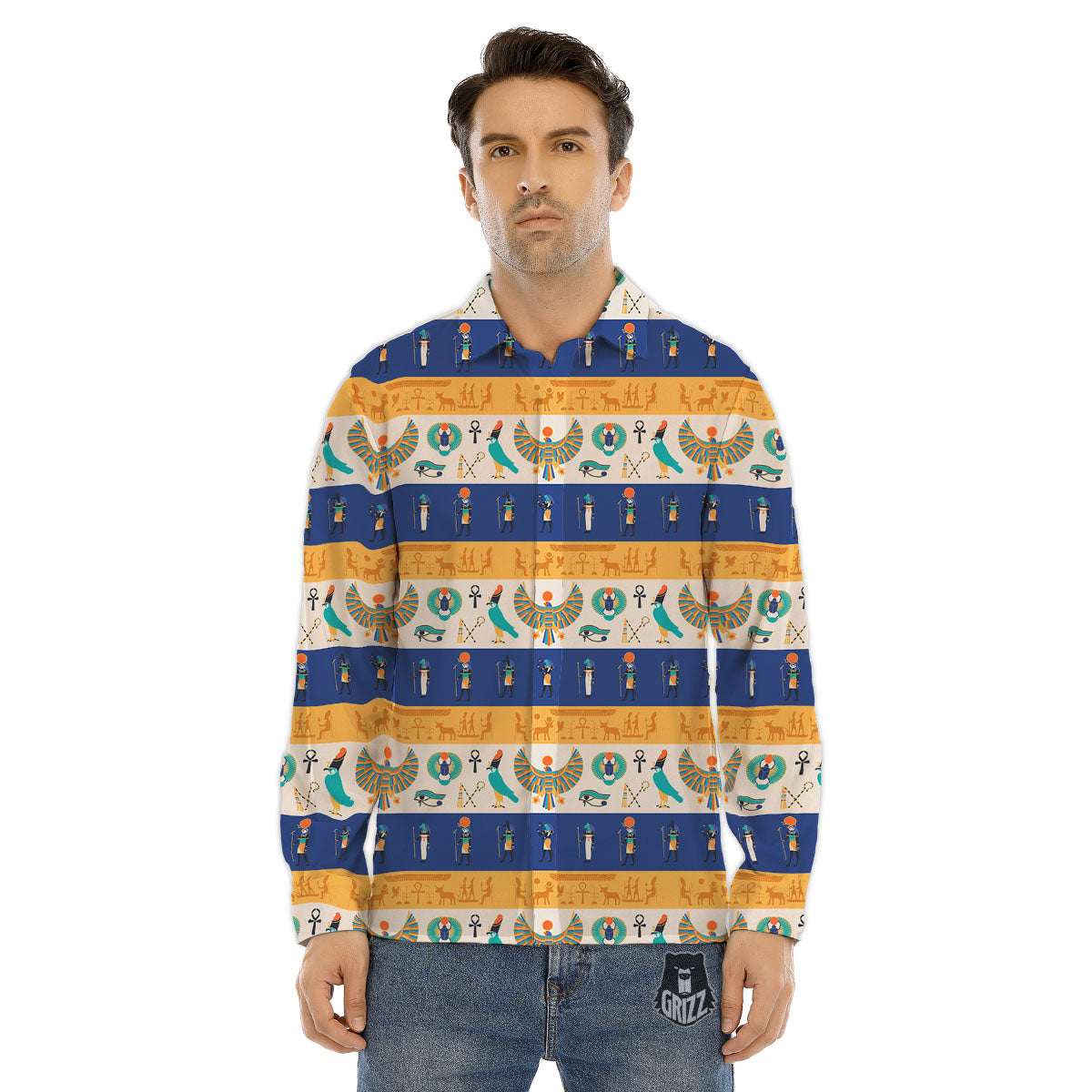 Symbols Egyptian Print Pattern Men's Dress Shirts-grizzshop