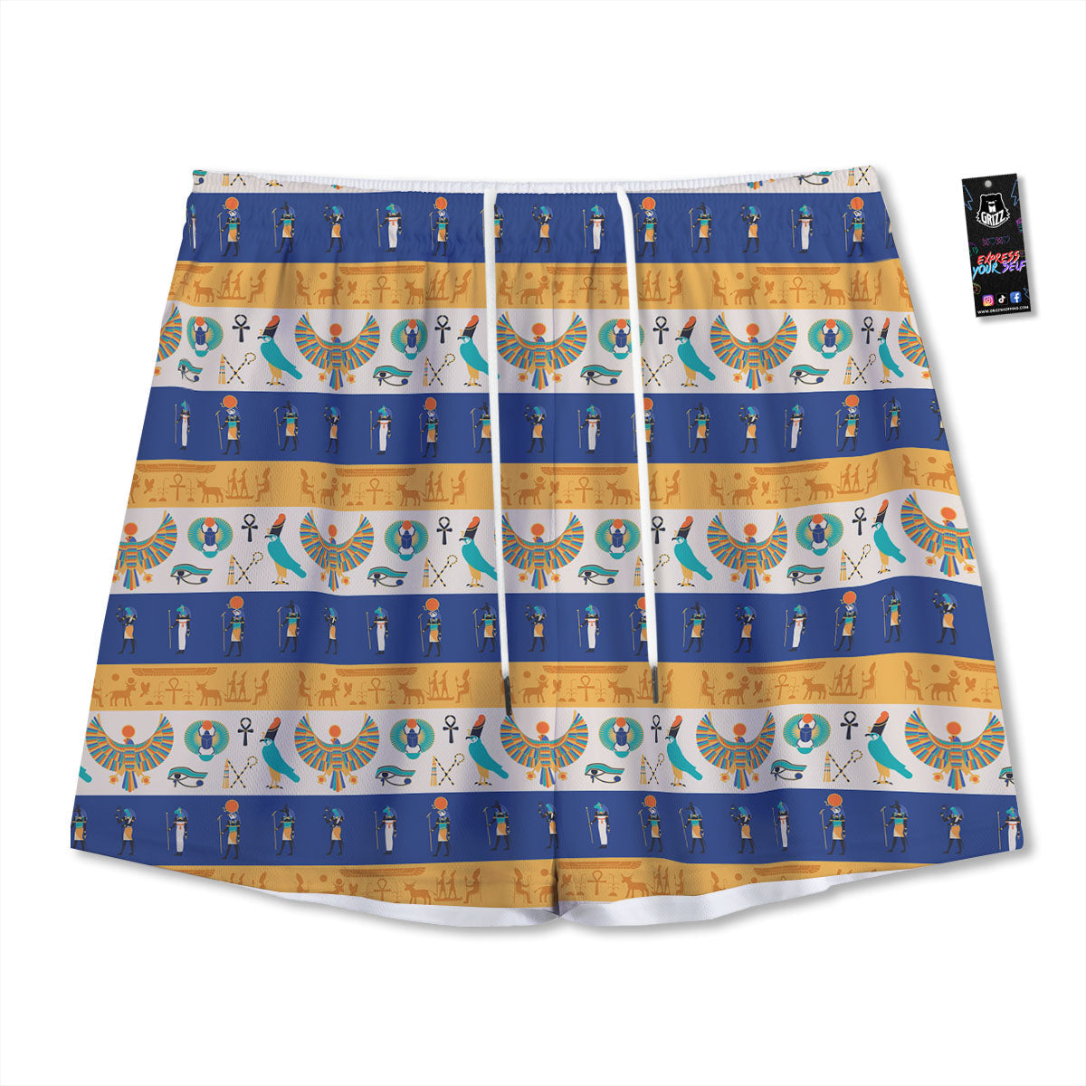 Symbols Egyptian Print Pattern Mesh Shorts