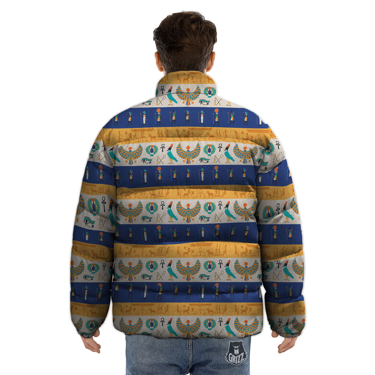 Symbols Egyptian Print Pattern Puffer Jacket-grizzshop