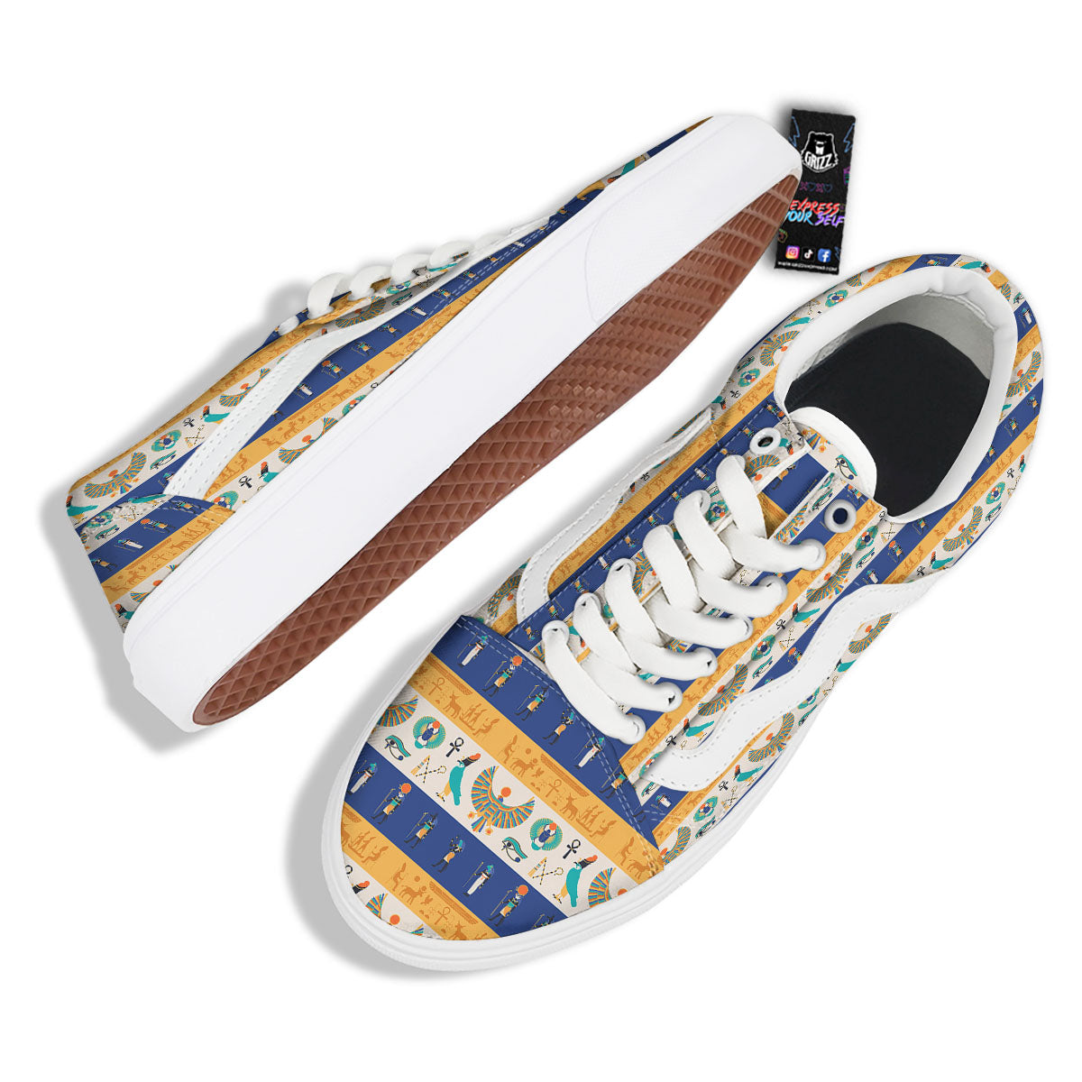 Symbols Egyptian Print Pattern Skate Shoes-grizzshop