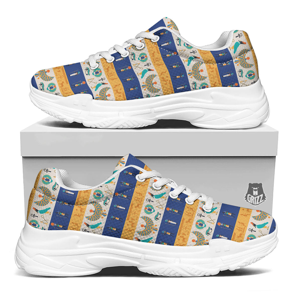 Symbols Egyptian Print Pattern White Chunky Shoes-grizzshop