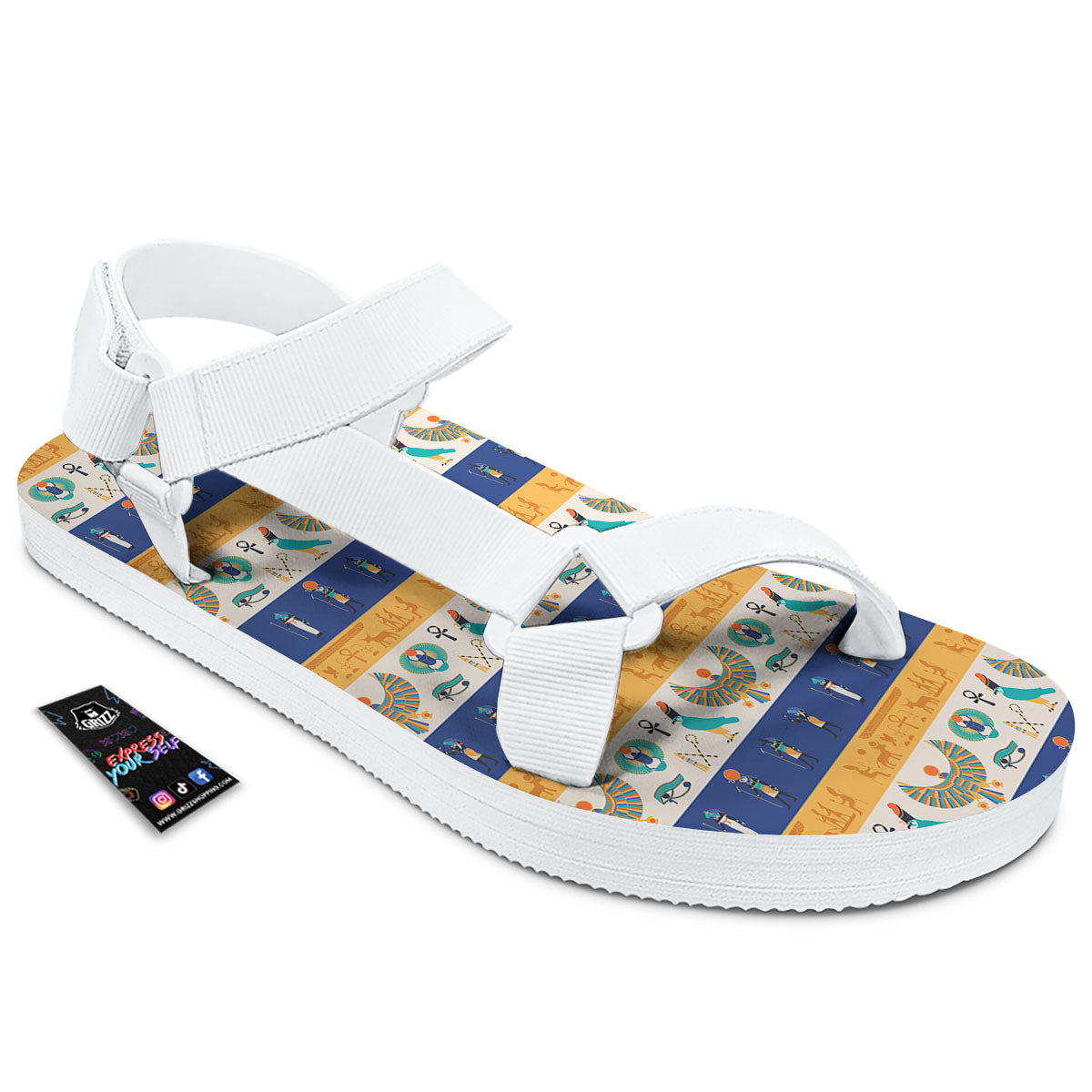 Symbols Egyptian Print Pattern White Open Toe Sandals-grizzshop