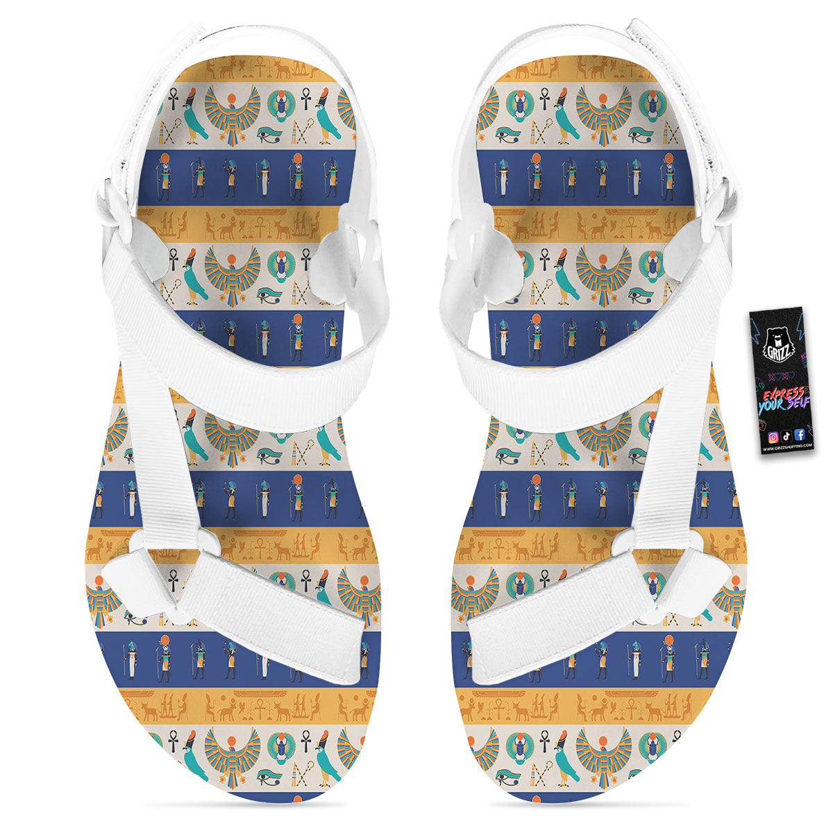 Symbols Egyptian Print Pattern White Open Toe Sandals-grizzshop