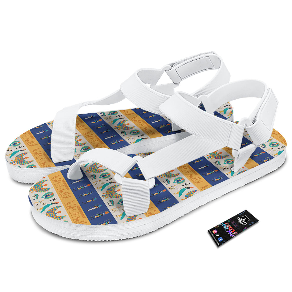 Symbols Egyptian Print Pattern White Open Toe Sandals-grizzshop