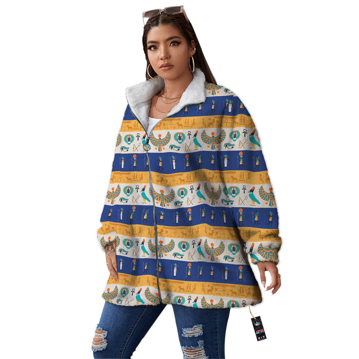 Symbols Egyptian Print Pattern Women's Sherpa Jacket-grizzshop