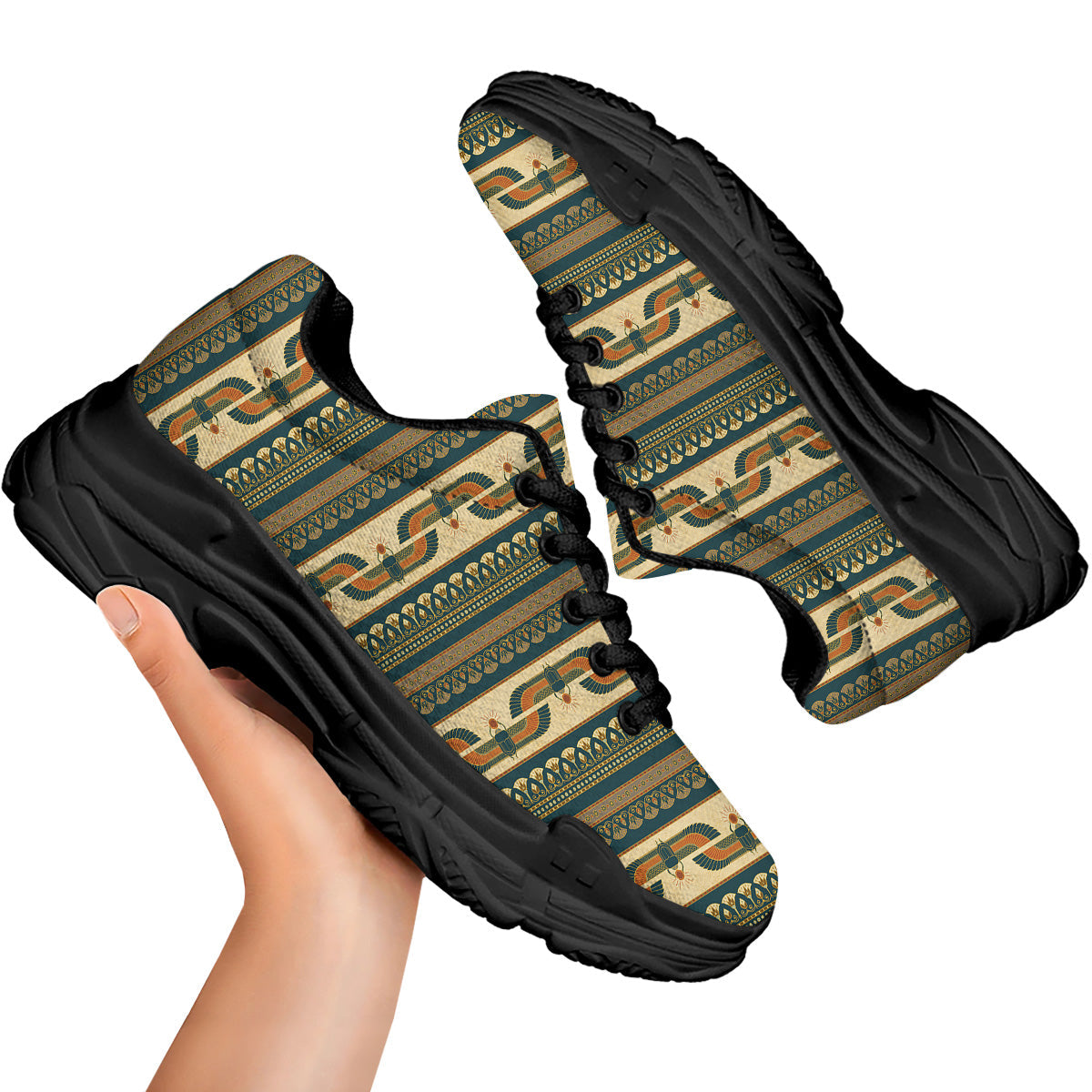 Symbols Of Ancient Egypt Print Pattern Black Chunky Shoes-grizzshop
