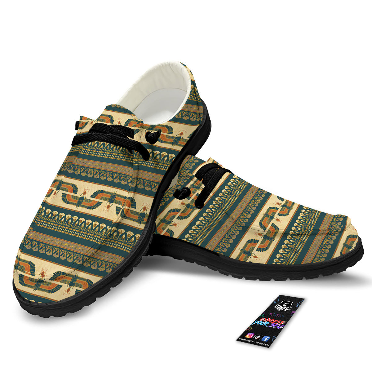 Symbols Of Ancient Egypt Print Pattern Black Loafers-grizzshop