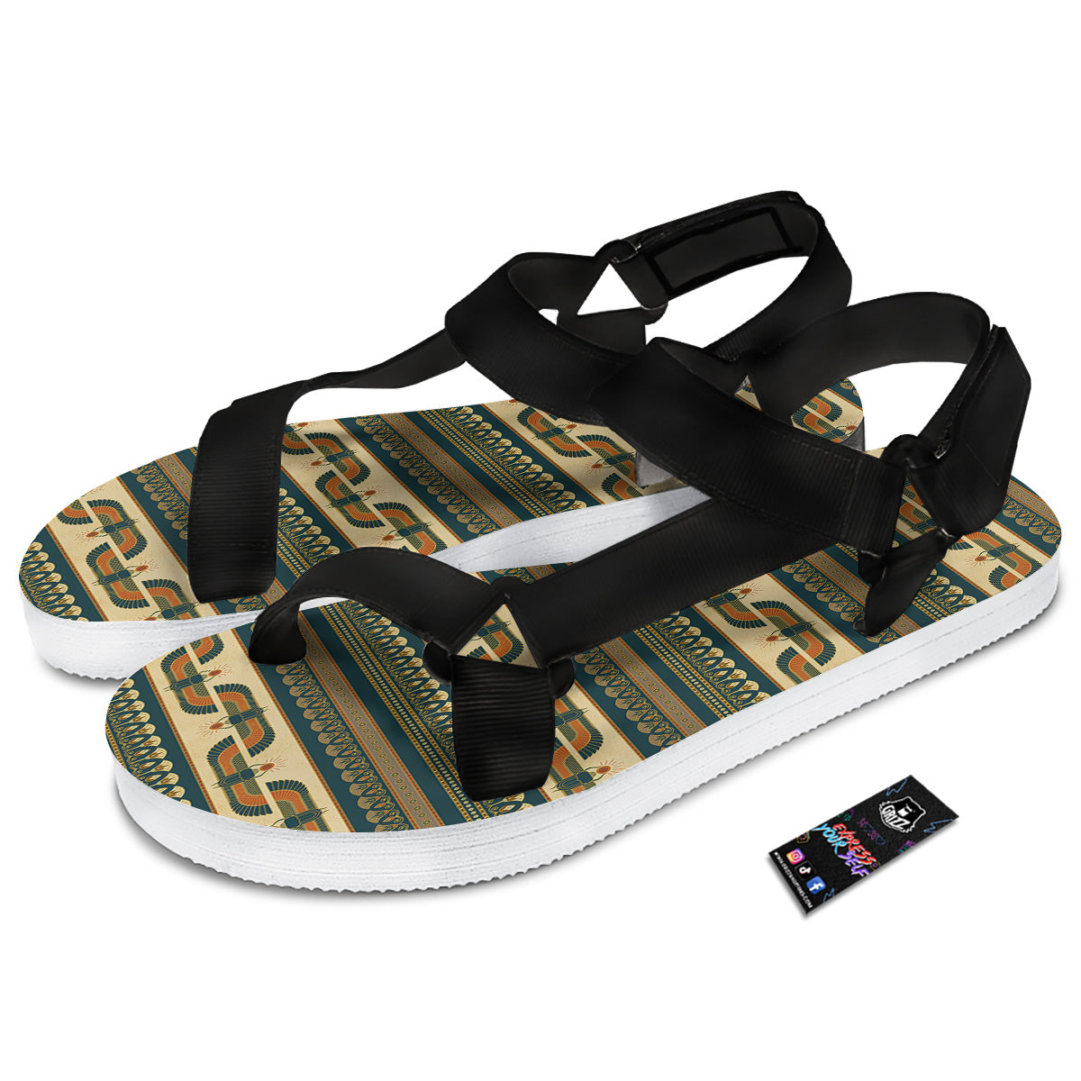 Symbols Of Ancient Egypt Print Pattern Black Open Toe Sandals-grizzshop