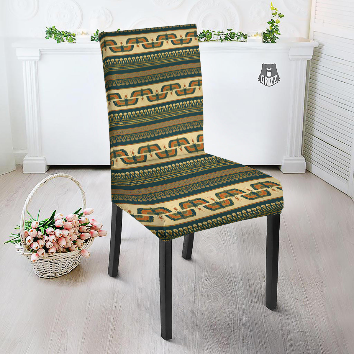 Symbols Of Ancient Egypt Print Pattern Dining Chair Slipcover-grizzshop