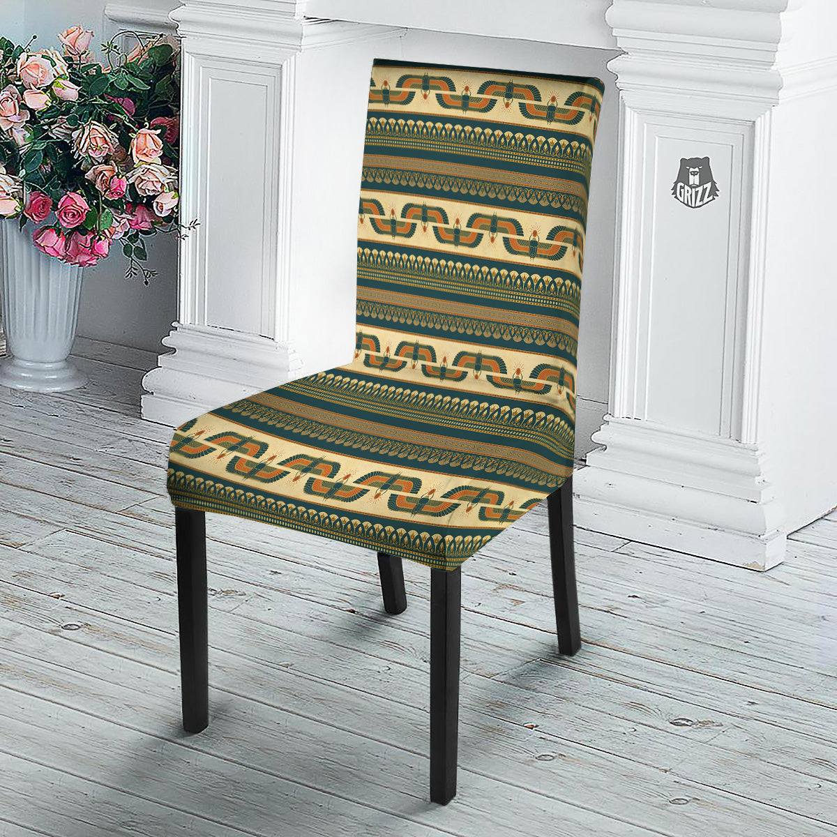 Symbols Of Ancient Egypt Print Pattern Dining Chair Slipcover-grizzshop