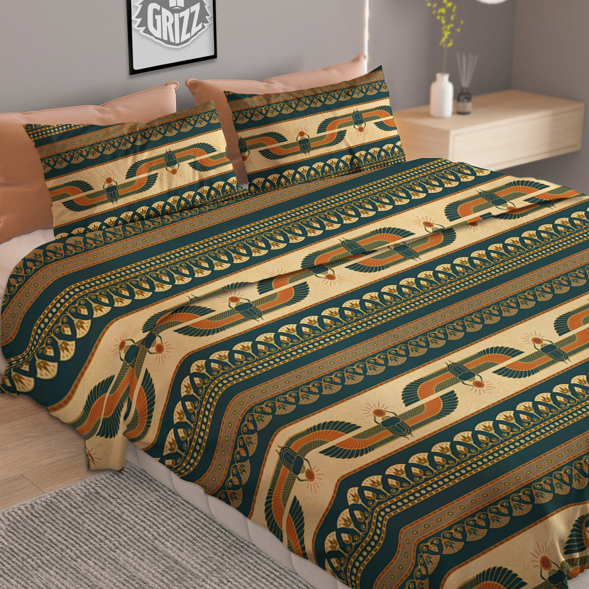 Symbols Of Ancient Egypt Print Pattern Duvet Cover Bedding Set