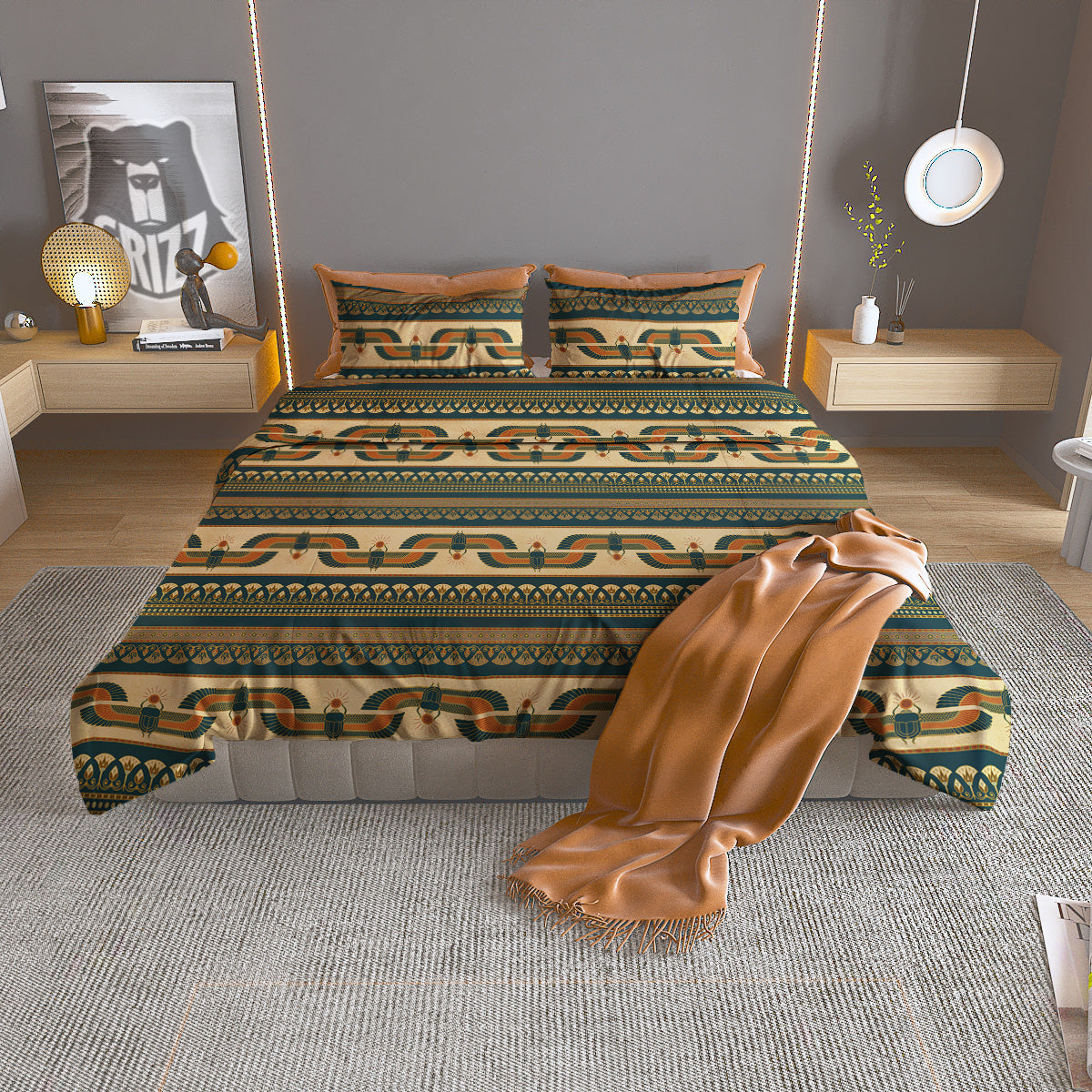 Symbols Of Ancient Egypt Print Pattern Duvet Cover Bedding Set