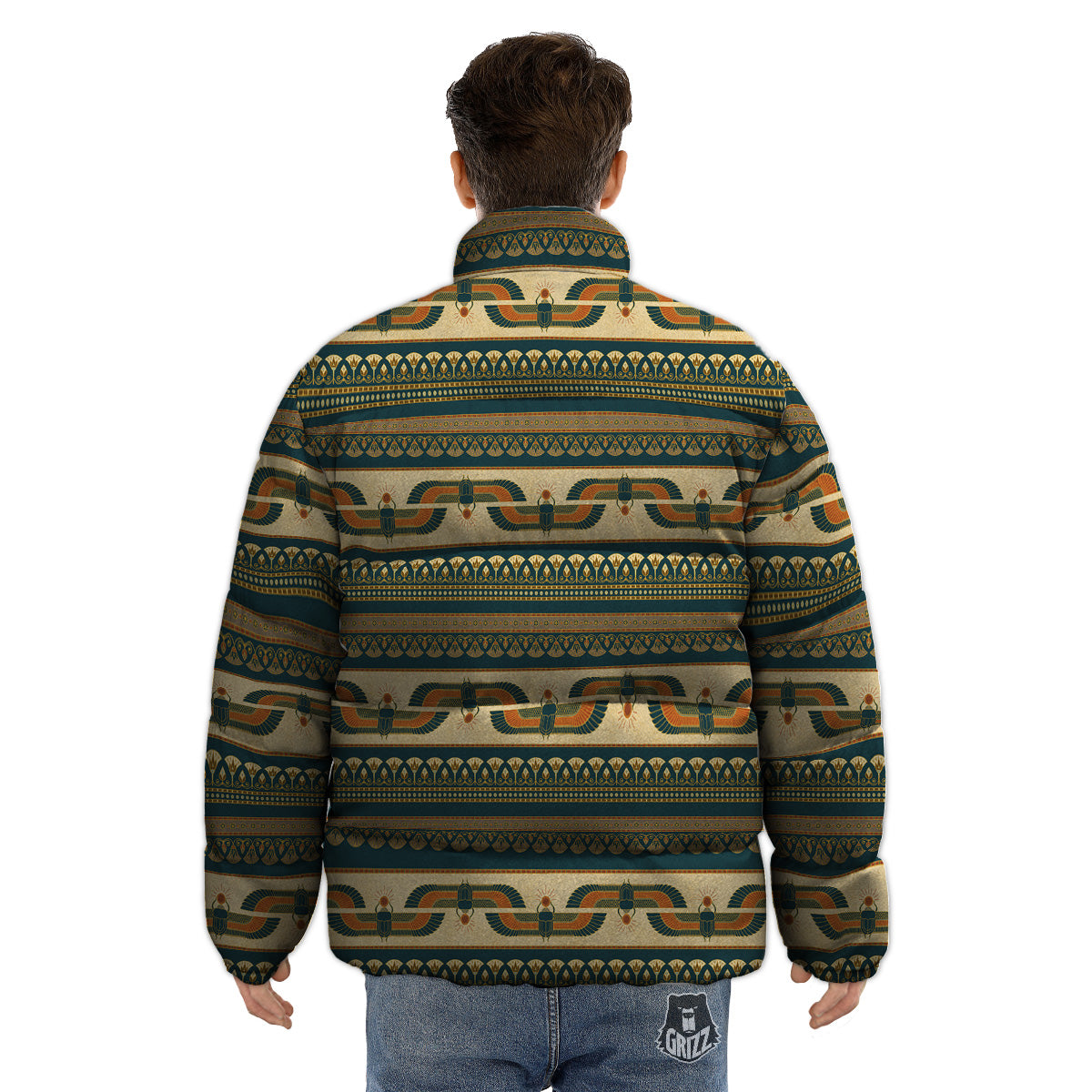 Symbols Of Ancient Egypt Print Pattern Puffer Jacket-grizzshop