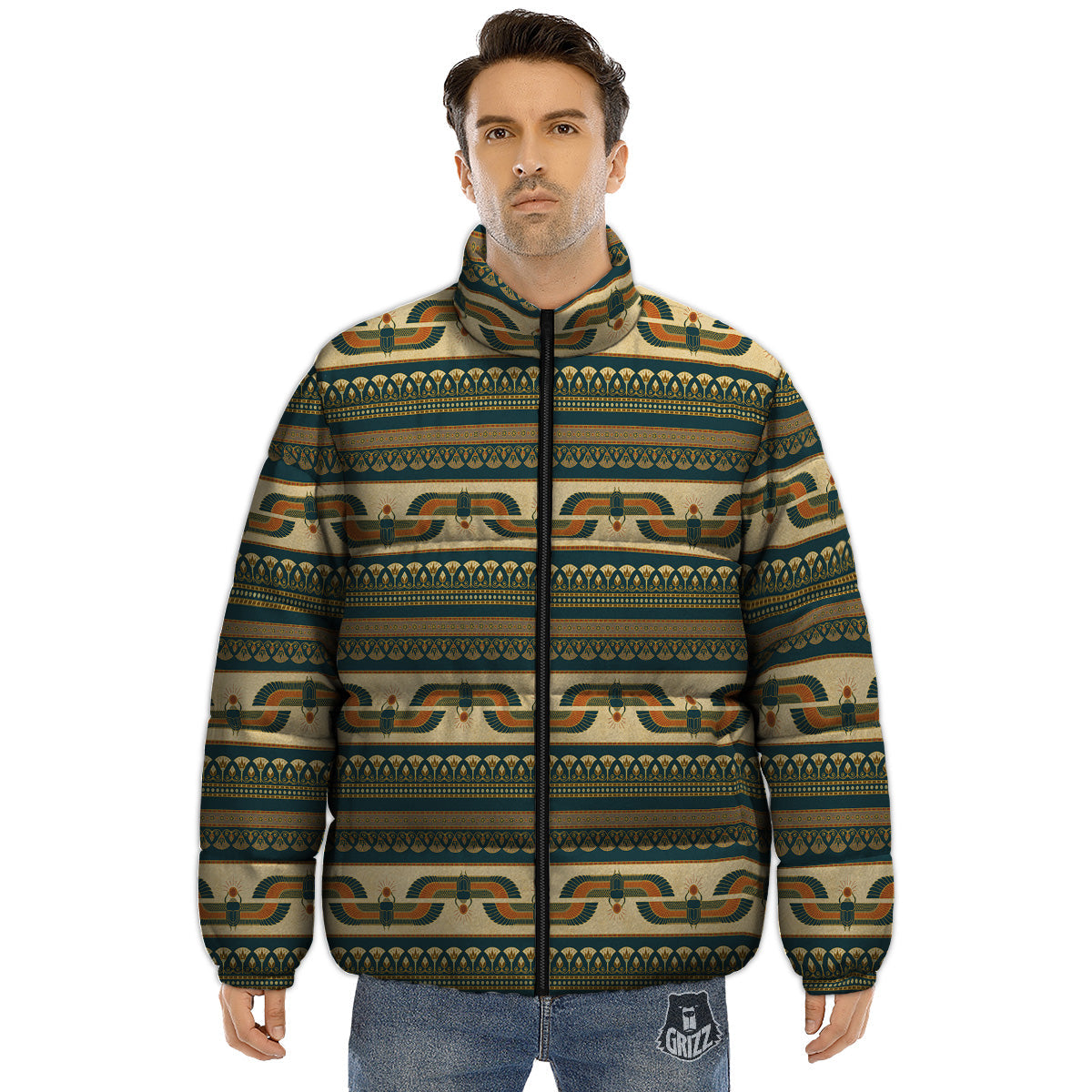 Symbols Of Ancient Egypt Print Pattern Puffer Jacket-grizzshop