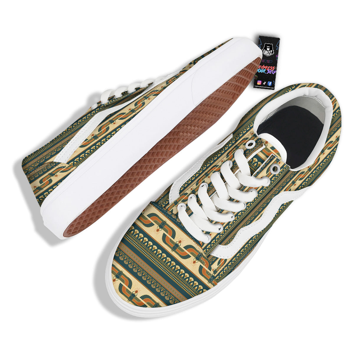 Symbols Of Ancient Egypt Print Pattern Skate Shoes-grizzshop