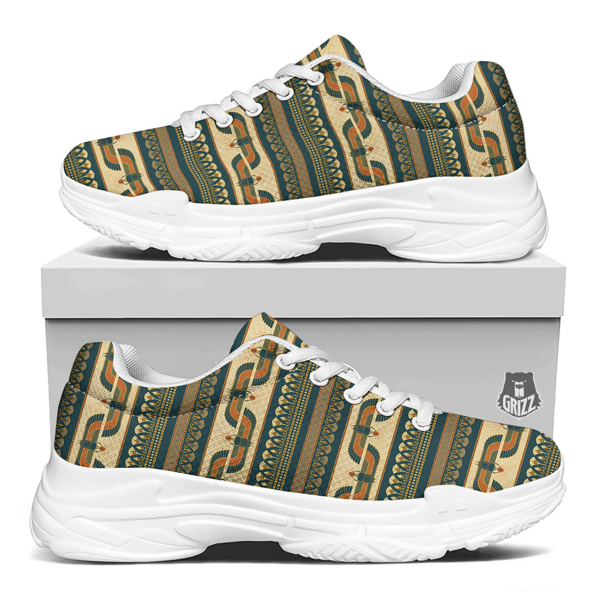 Symbols Of Ancient Egypt Print Pattern White Chunky Shoes-grizzshop