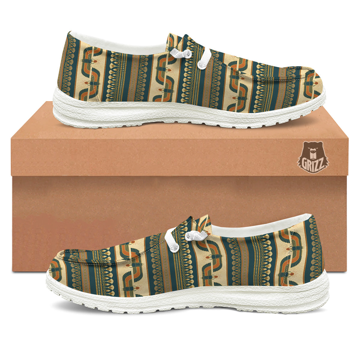 Symbols Of Ancient Egypt Print Pattern White Loafers-grizzshop