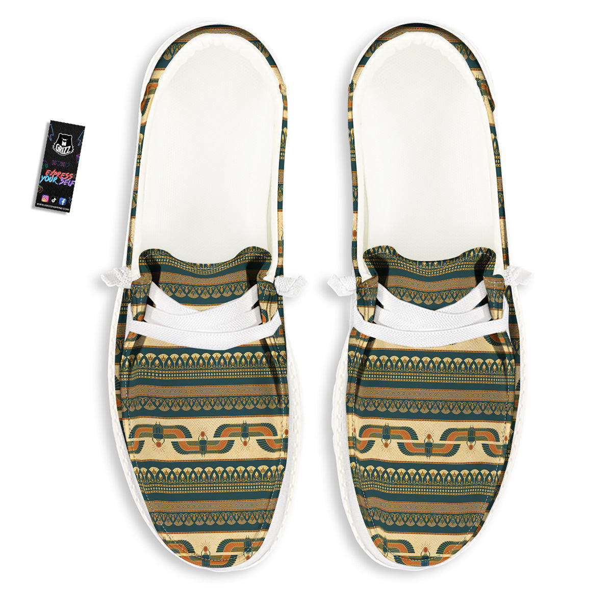 Symbols Of Ancient Egypt Print Pattern White Loafers-grizzshop