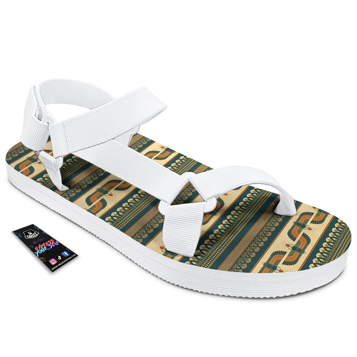 Symbols Of Ancient Egypt Print Pattern White Open Toe Sandals-grizzshop