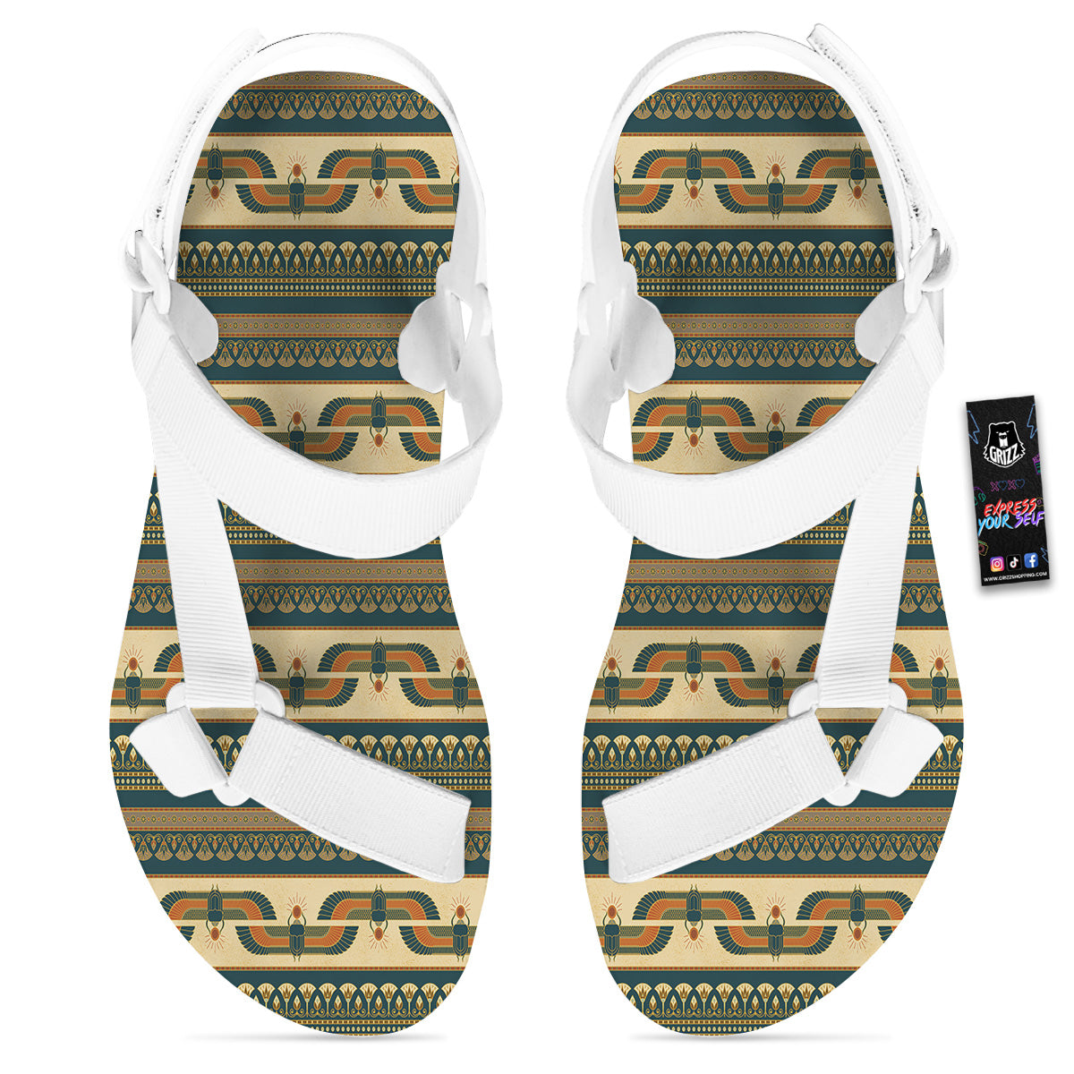 Symbols Of Ancient Egypt Print Pattern White Open Toe Sandals-grizzshop