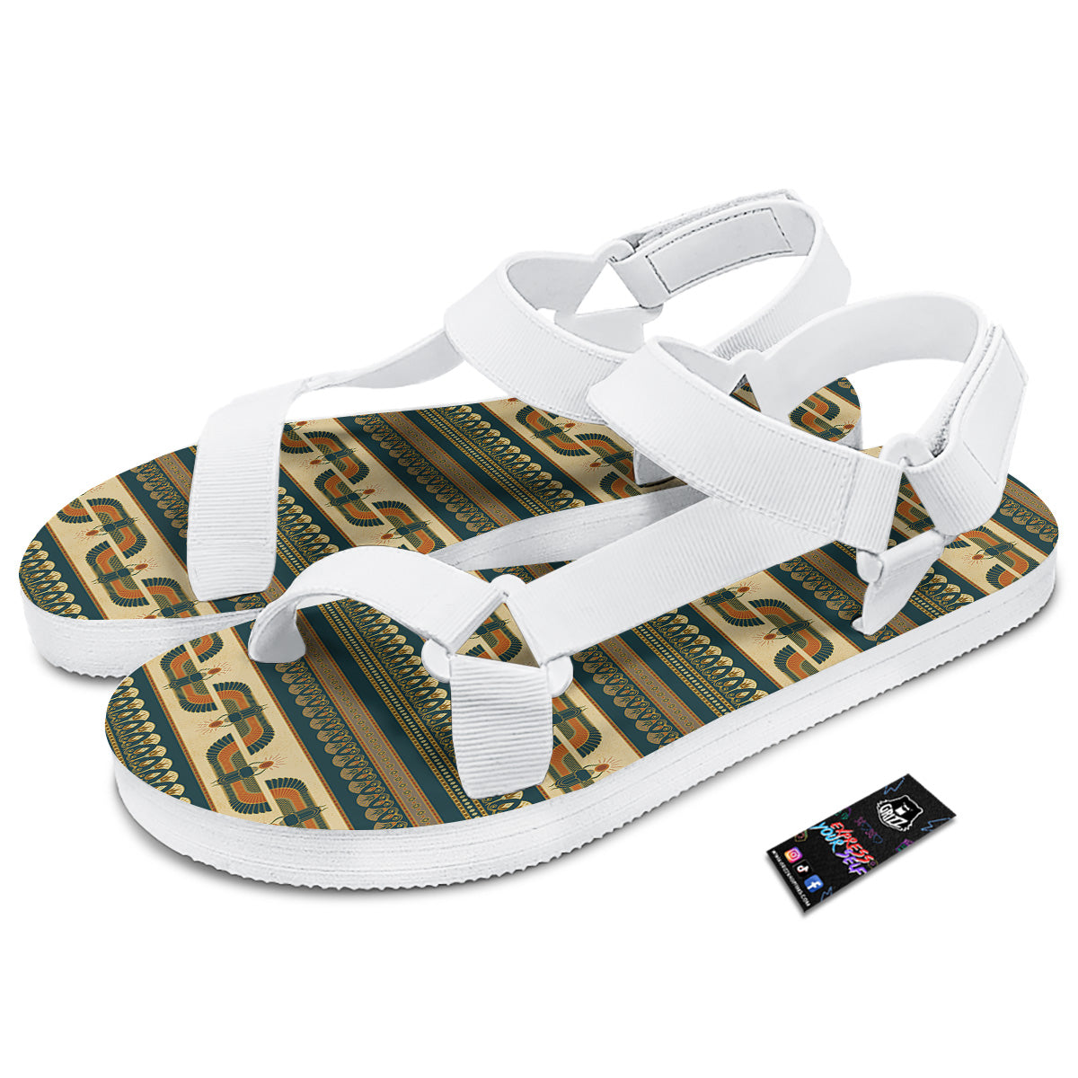 Symbols Of Ancient Egypt Print Pattern White Open Toe Sandals-grizzshop