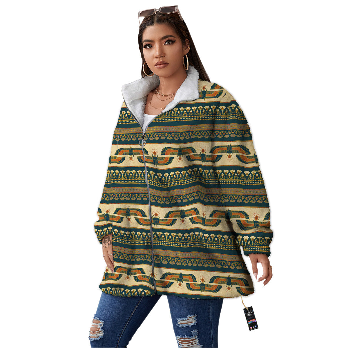 Symbols Of Ancient Egypt Print Pattern Women's Sherpa Jacket-grizzshop