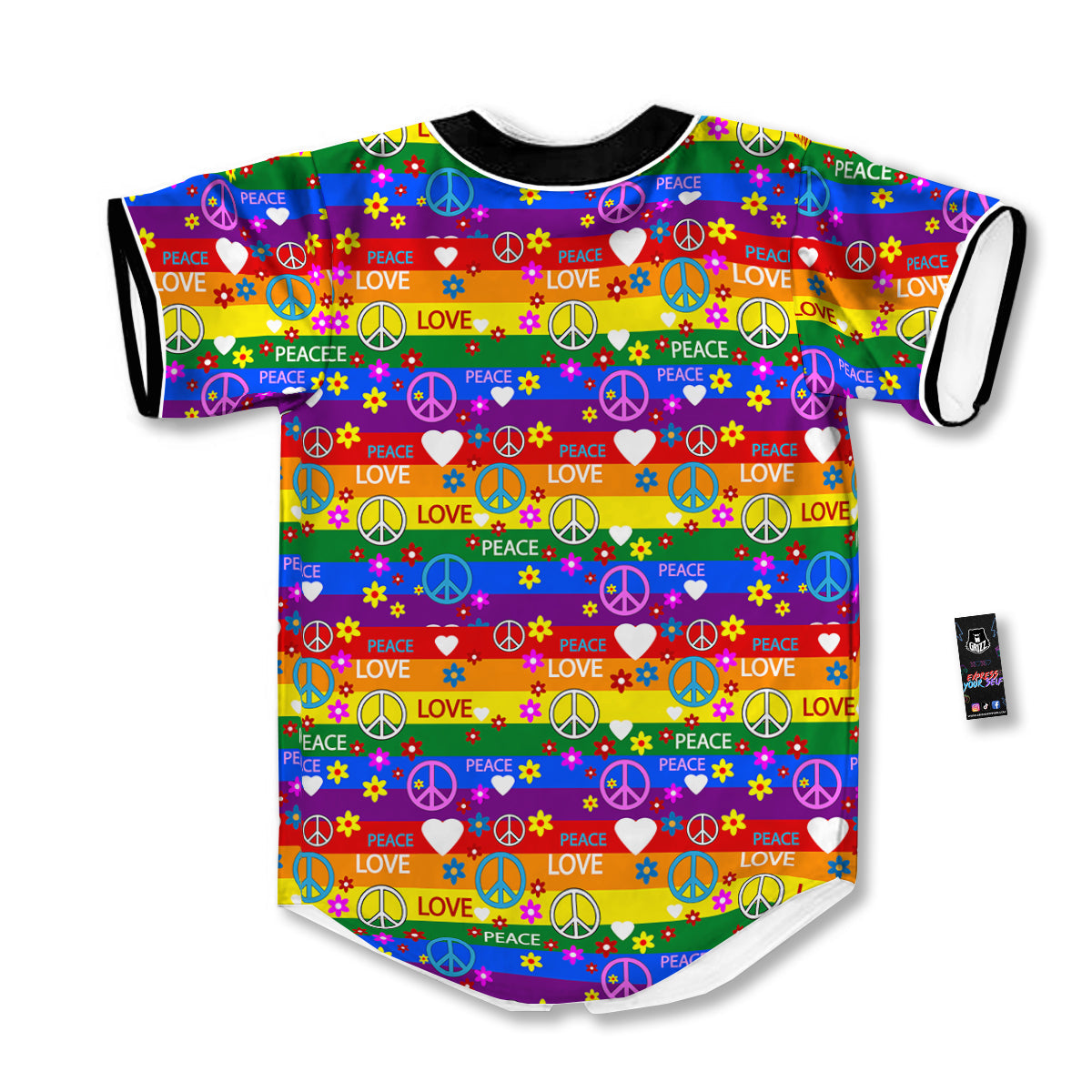 Symbols Of The Hippie And Rainbow Print Baseball Jersey-grizzshop