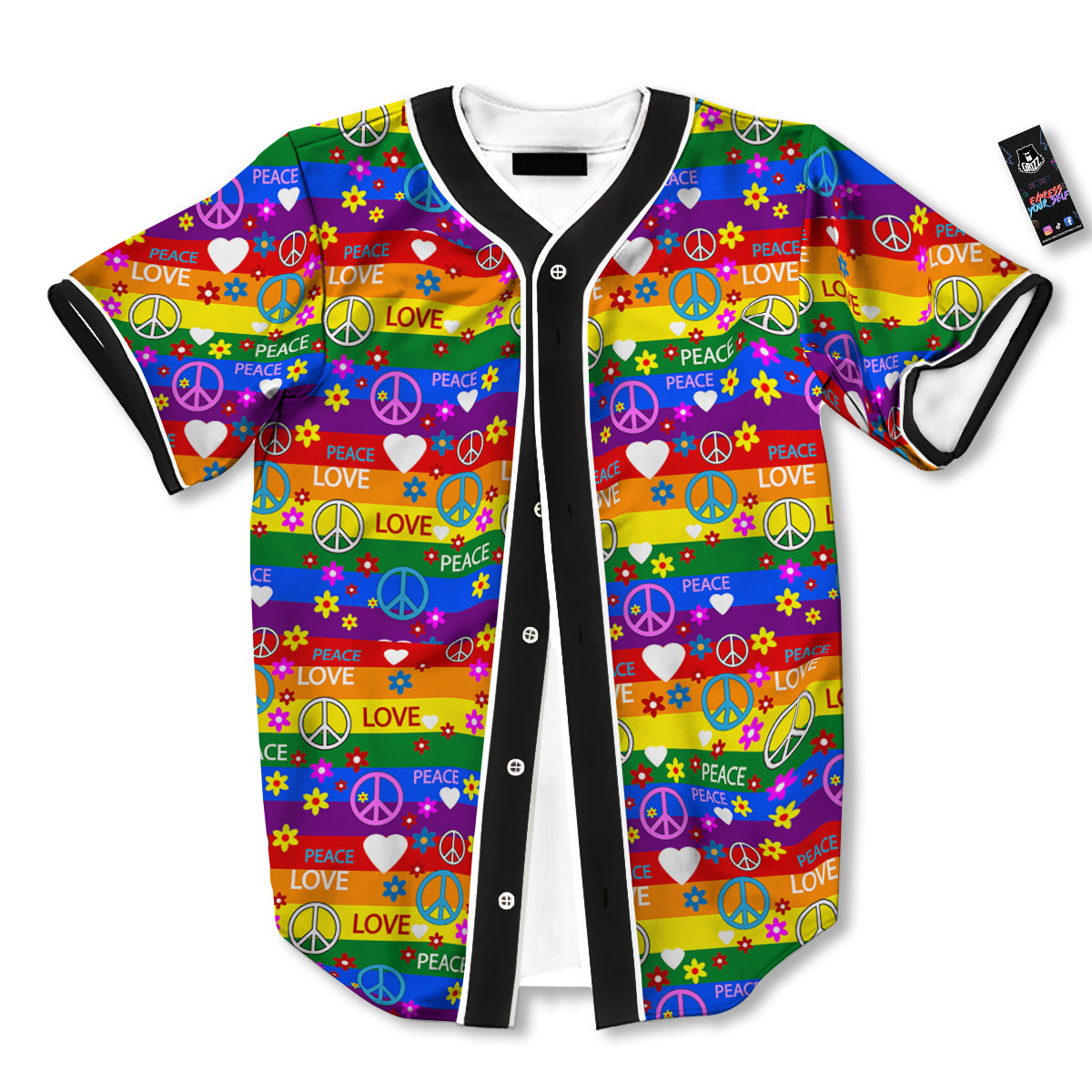 Symbols Of The Hippie And Rainbow Print Baseball Jersey-grizzshop
