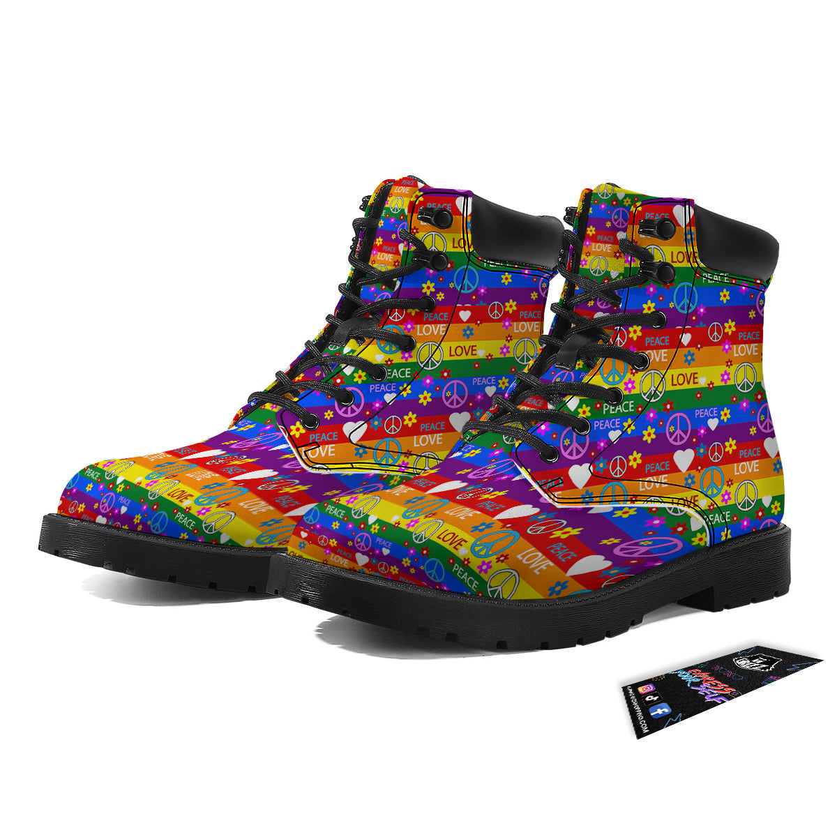 Symbols Of The Hippie And Rainbow Print Boots-grizzshop