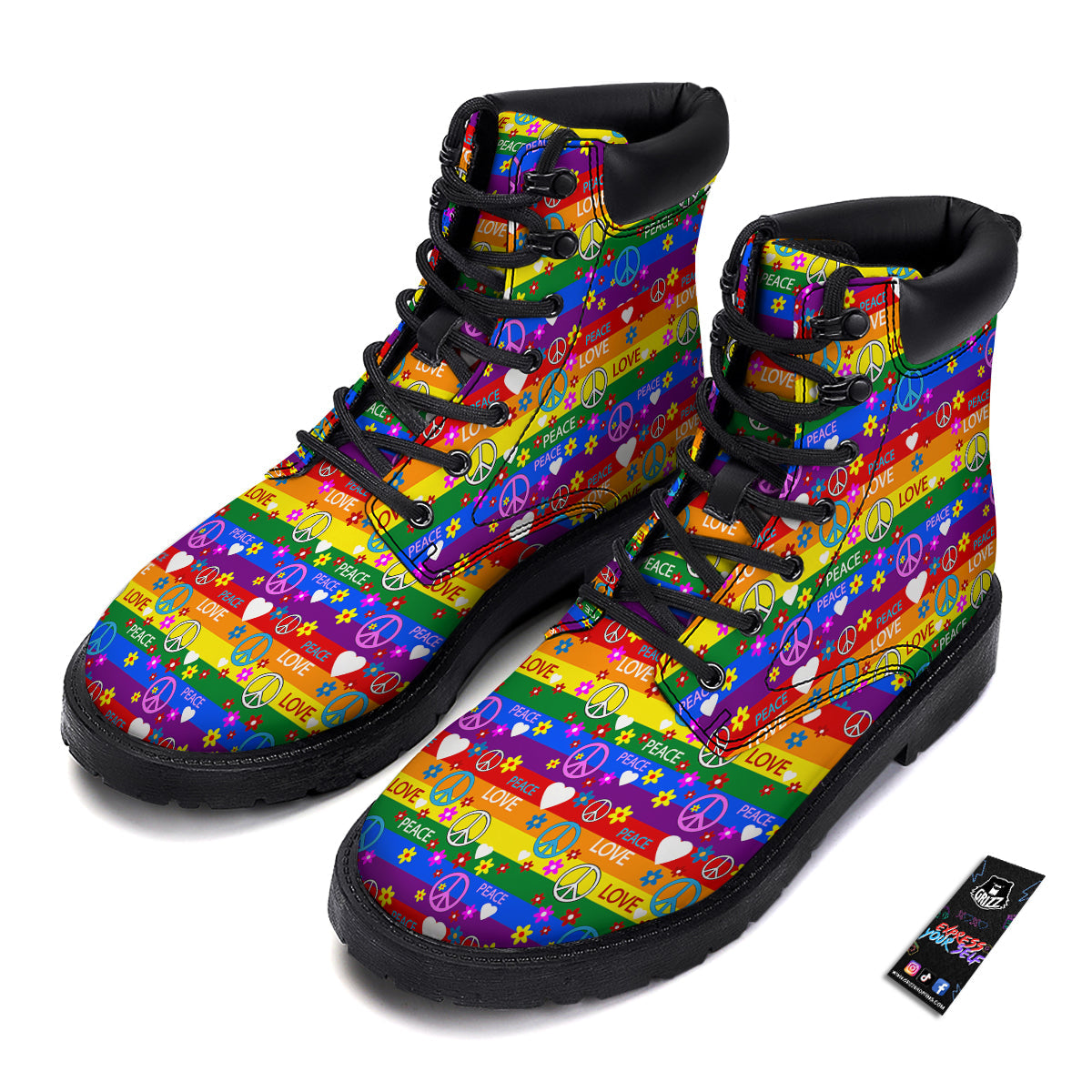 Symbols Of The Hippie And Rainbow Print Boots-grizzshop