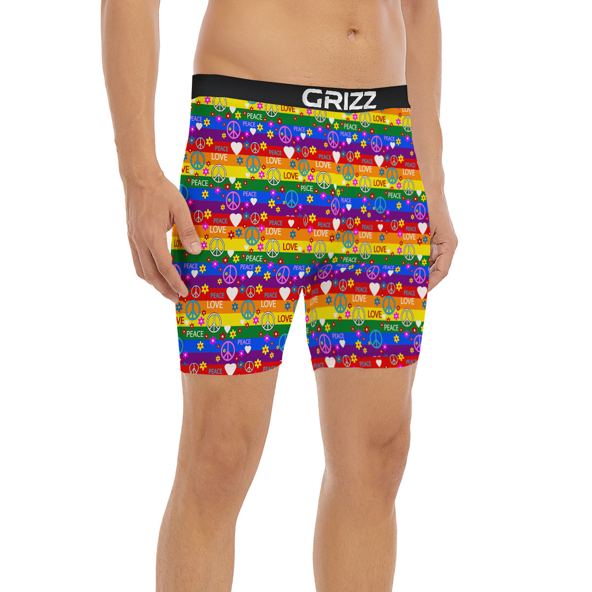 Symbols Of The Hippie And Rainbow Print Boxer Briefs-grizzshop