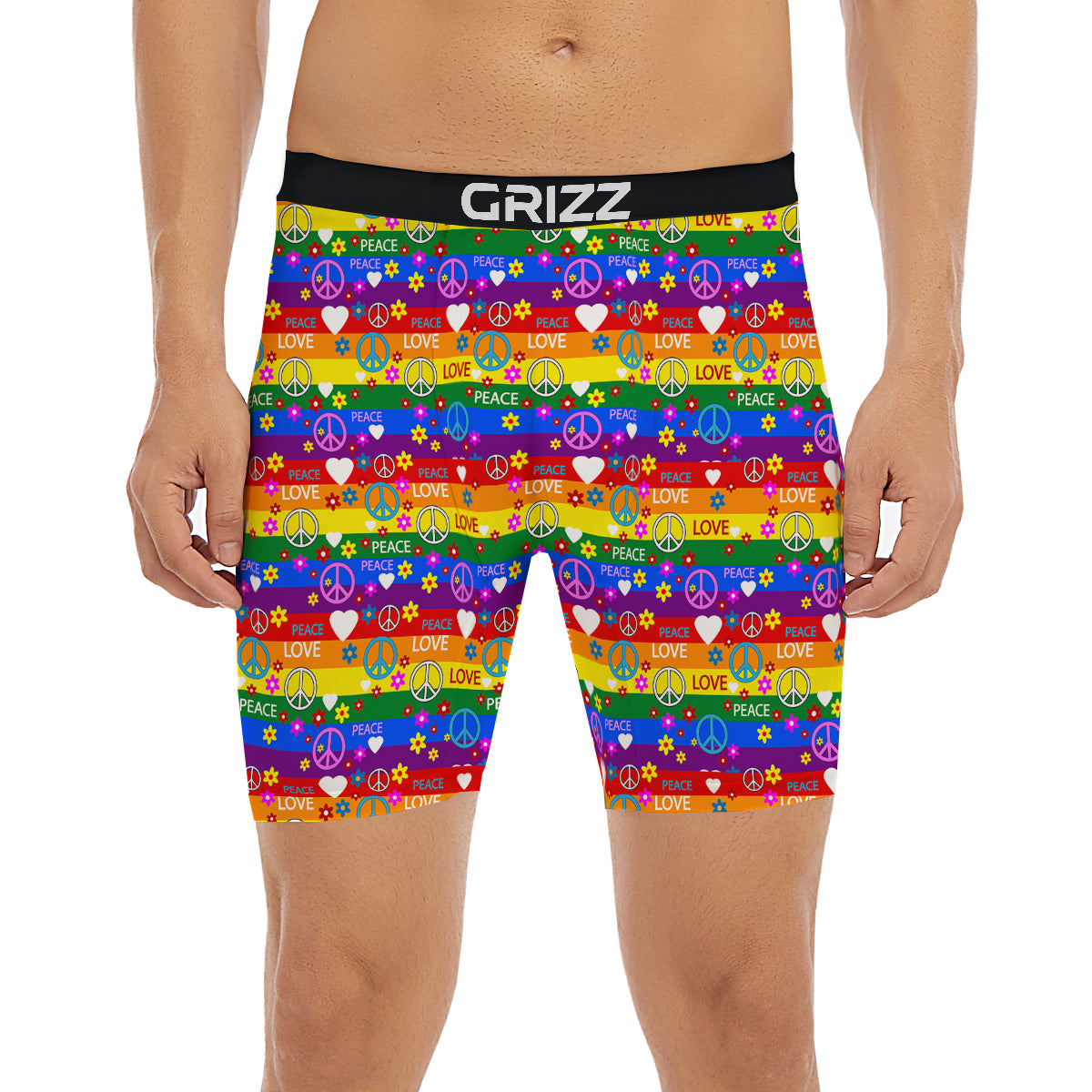 Symbols Of The Hippie And Rainbow Print Boxer Briefs-grizzshop