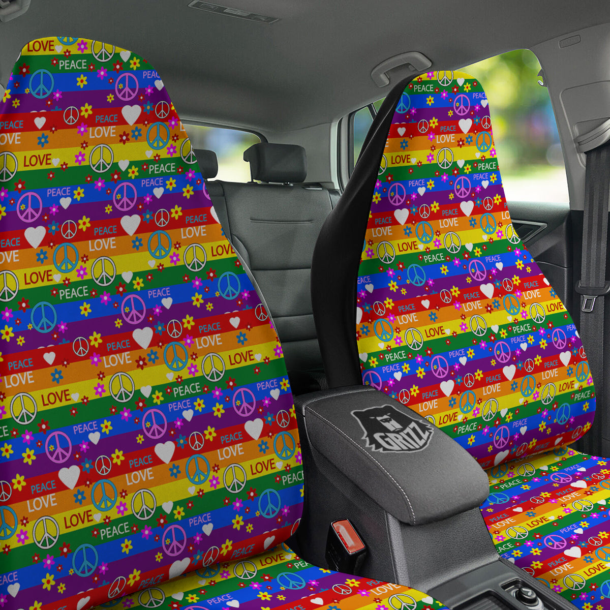 Symbols Of The Hippie And Rainbow Print Car Seat Covers-grizzshop