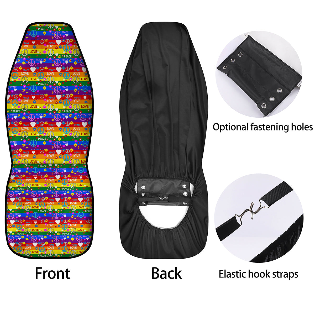 Symbols Of The Hippie And Rainbow Print Car Seat Covers-grizzshop