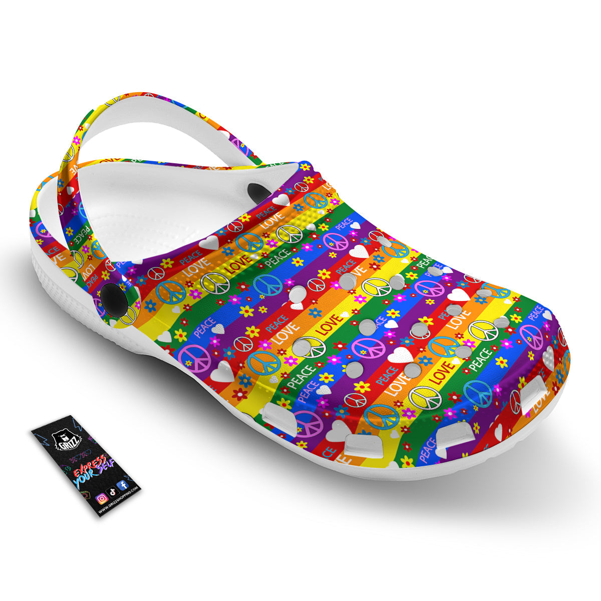 Symbols Of The Hippie And Rainbow Print Clog-grizzshop