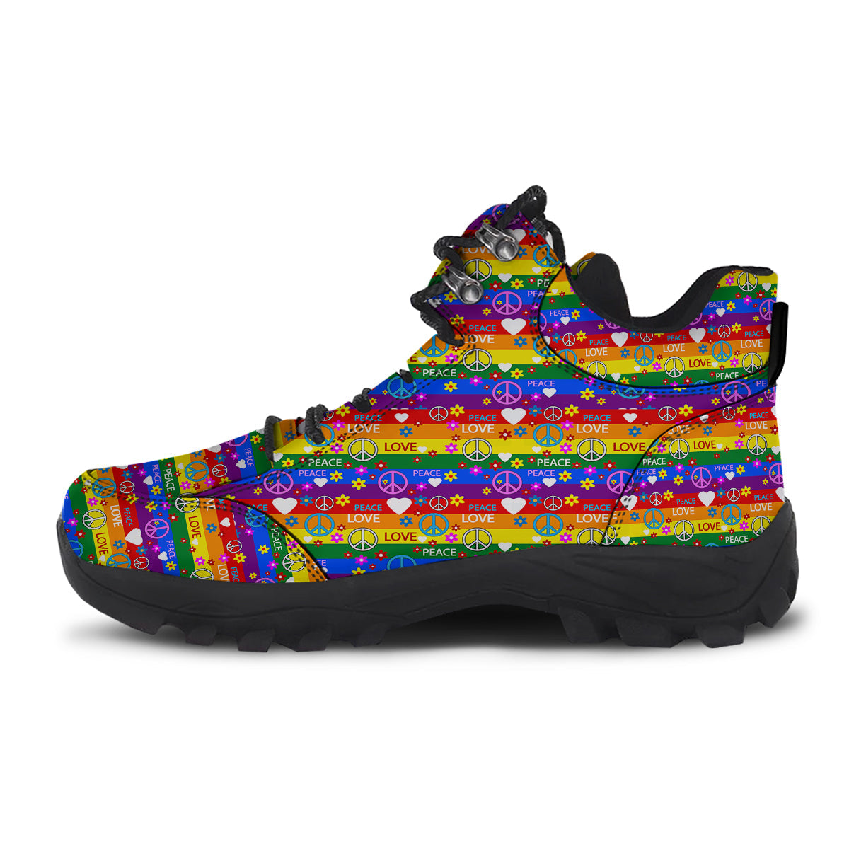Symbols Of The Hippie And Rainbow Print Hiking Shoes-grizzshop