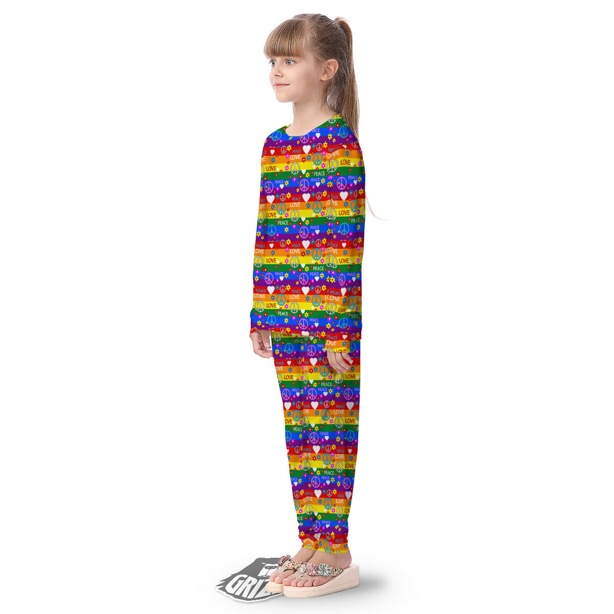 Symbols Of The Hippie And Rainbow Print Kid's Pajamas-grizzshop