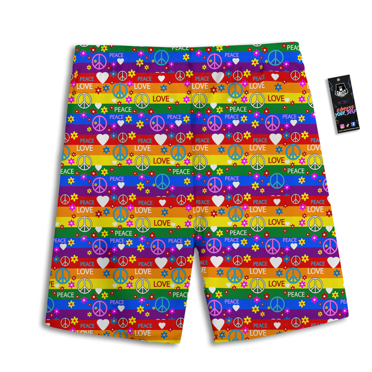 Symbols Of The Hippie And Rainbow Print Men's Athletic Shorts