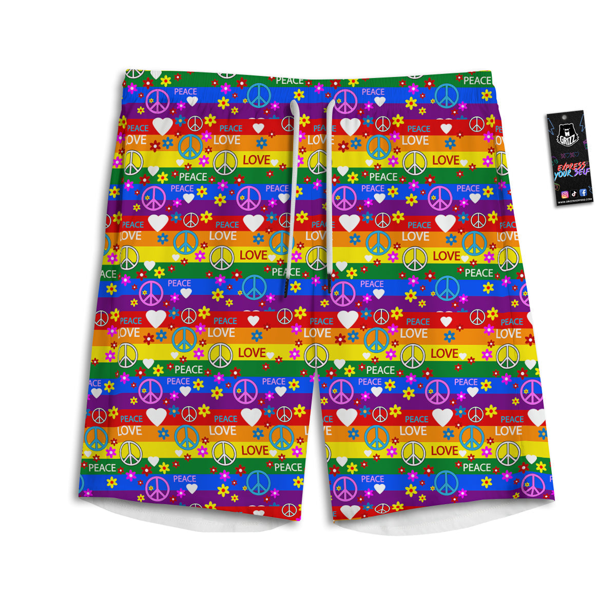 Symbols Of The Hippie And Rainbow Print Men's Athletic Shorts
