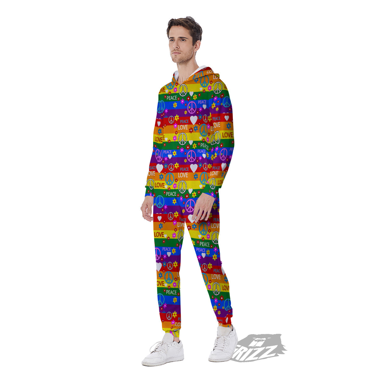 Symbols Of The Hippie And Rainbow Print Men's Jumpsuit-grizzshop
