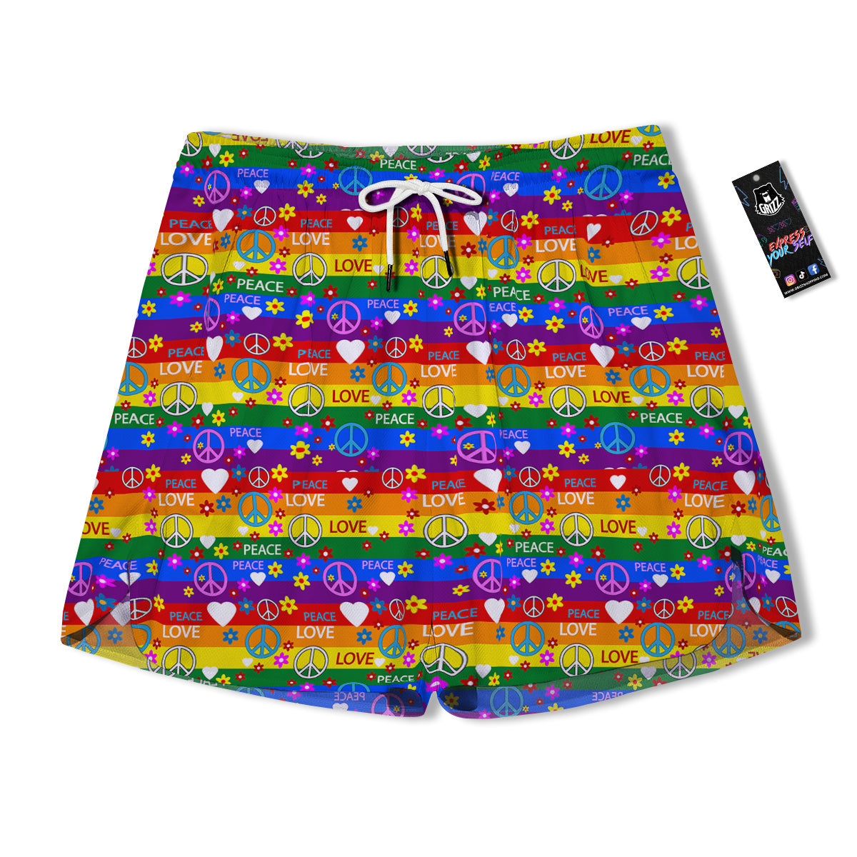 Symbols Of The Hippie And Rainbow Print Men's Running Shorts-grizzshop