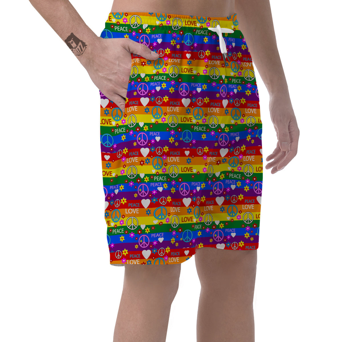 Symbols Of The Hippie And Rainbow Print Men's Shorts-grizzshop