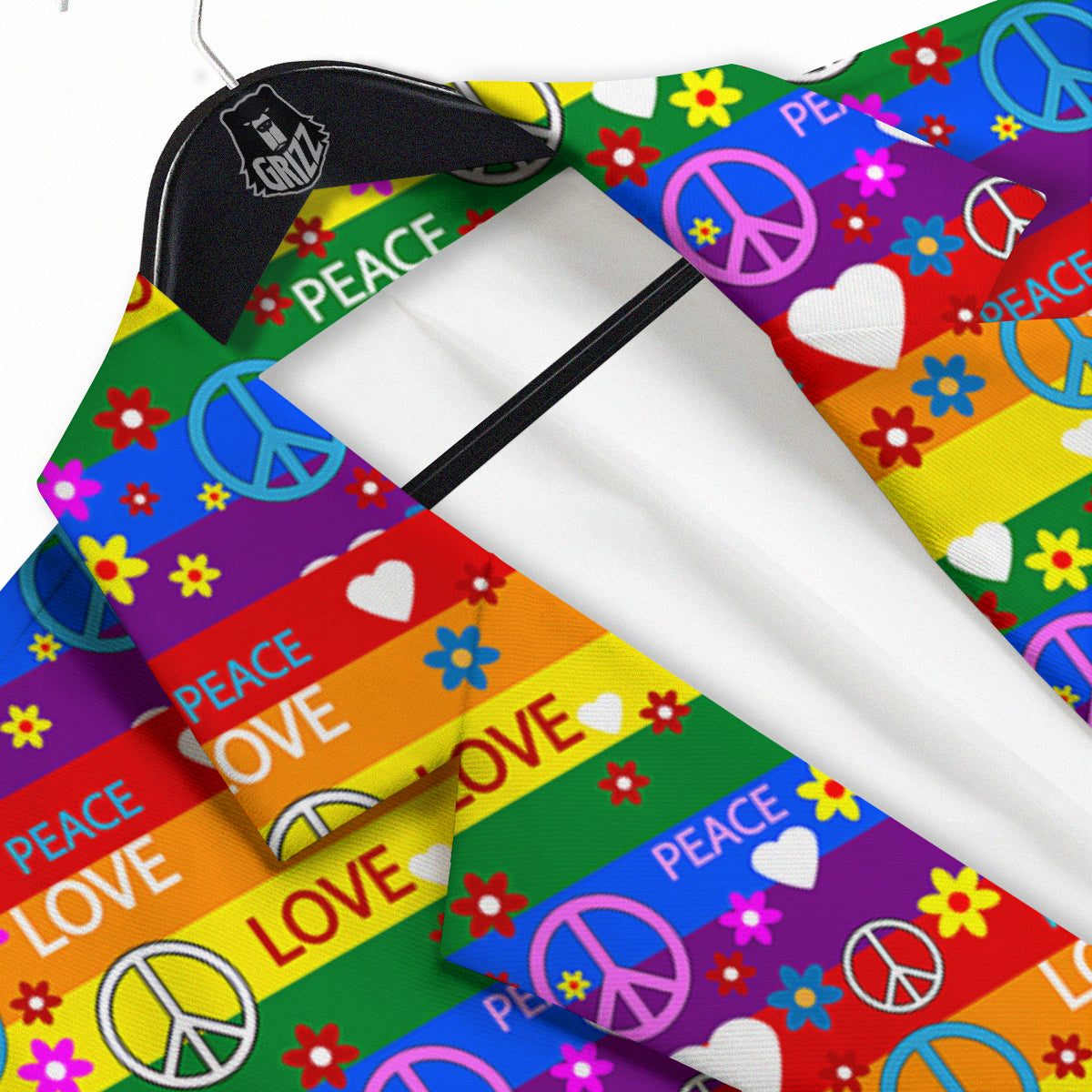 Symbols Of The Hippie And Rainbow Print Men's Sport Coat-grizzshop