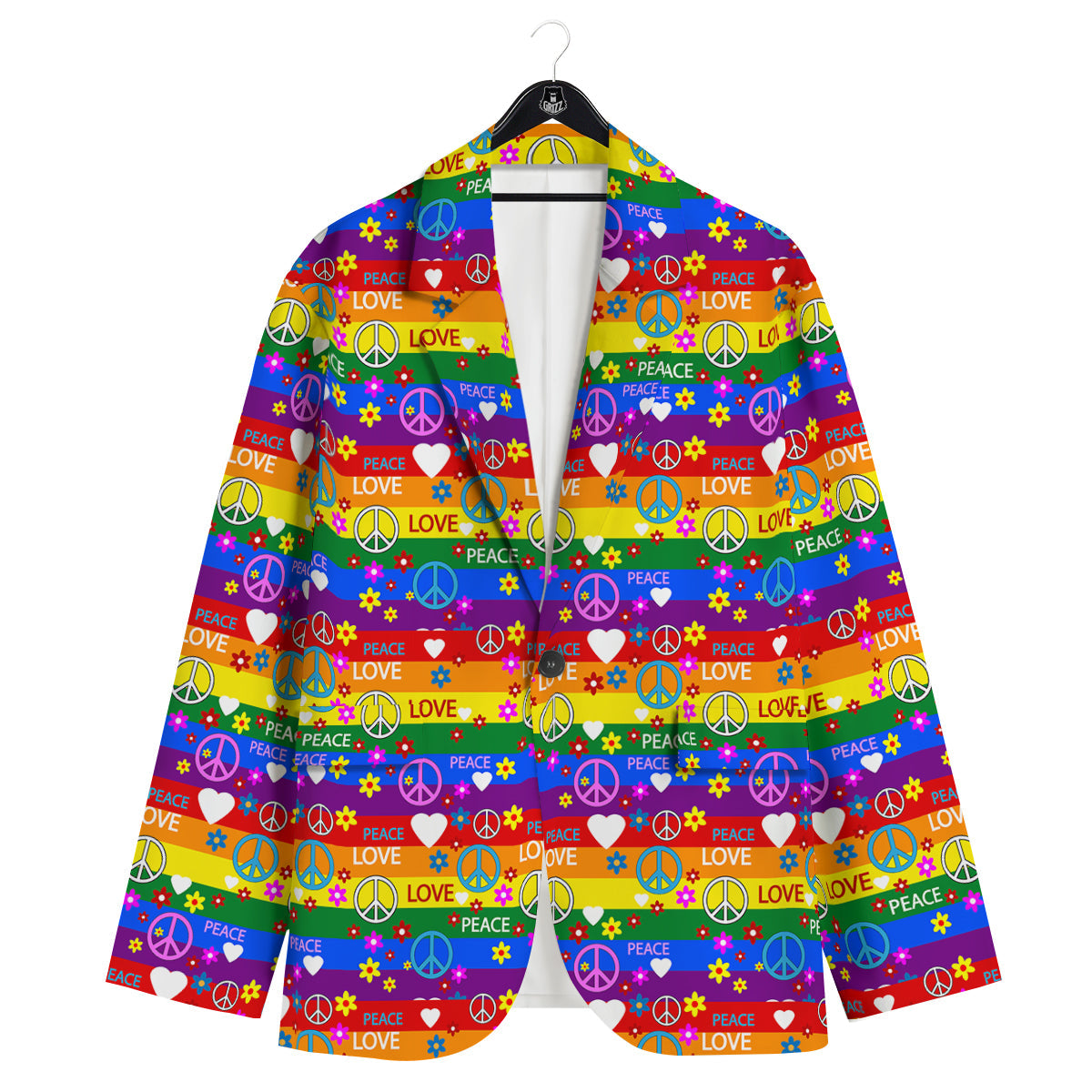 Symbols Of The Hippie And Rainbow Print Men's Sport Coat-grizzshop