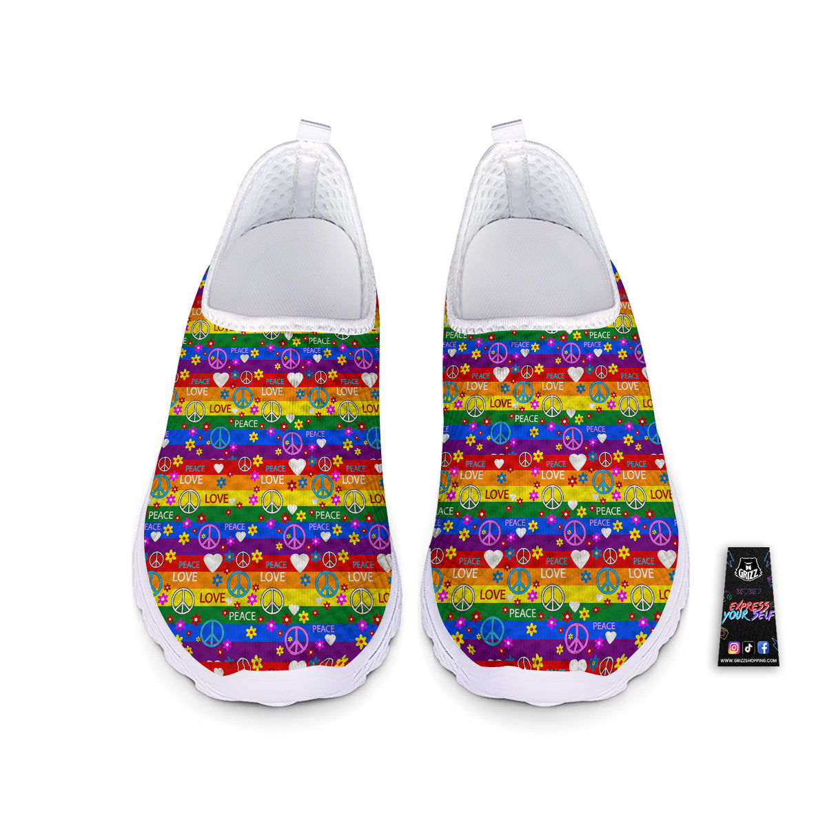 Symbols Of The Hippie And Rainbow Print Nurse Shoes-grizzshop
