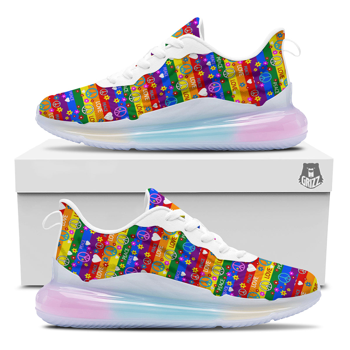 Symbols Of The Hippie And Rainbow Print Running Sneakers-grizzshop
