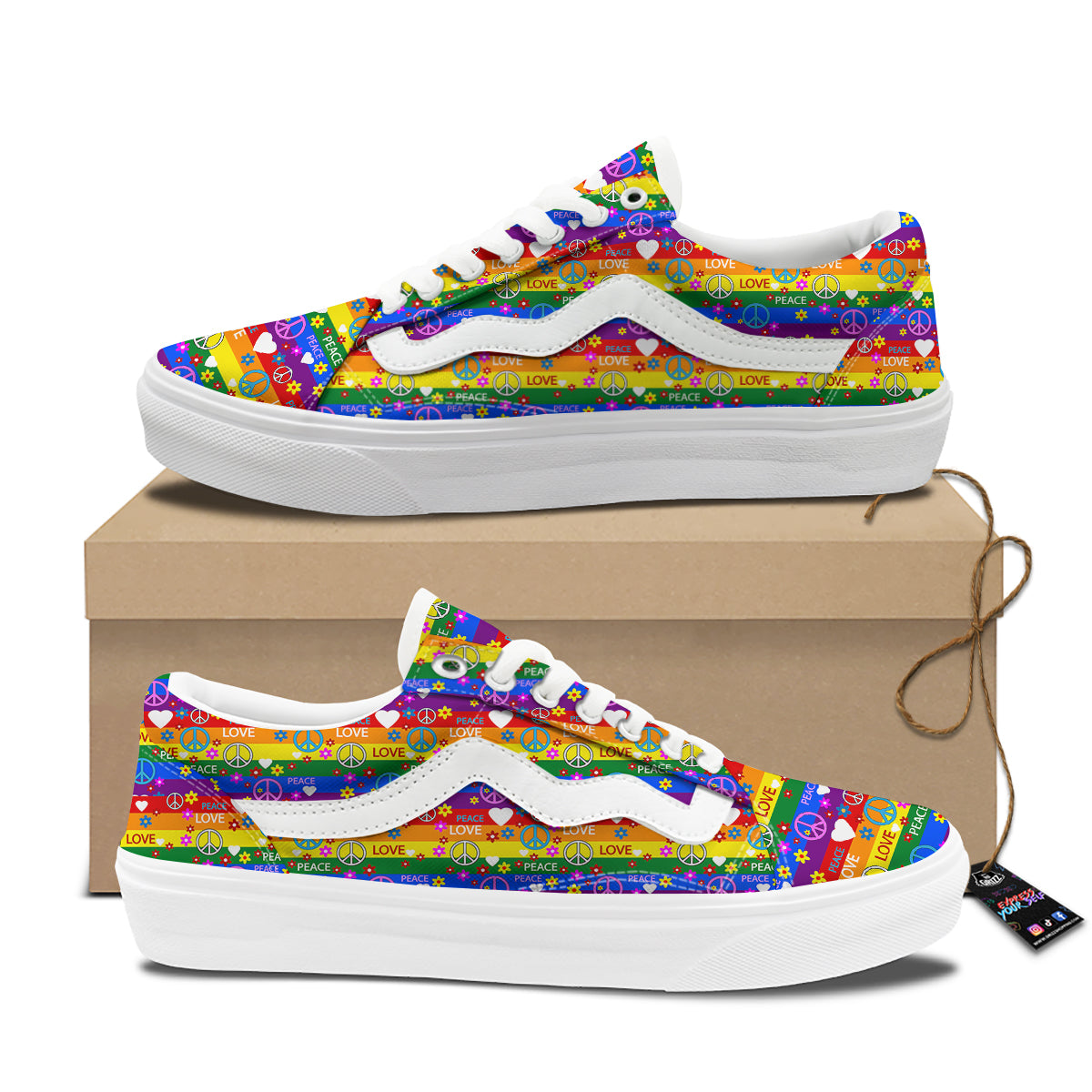 Symbols Of The Hippie And Rainbow Print Skate Shoes-grizzshop