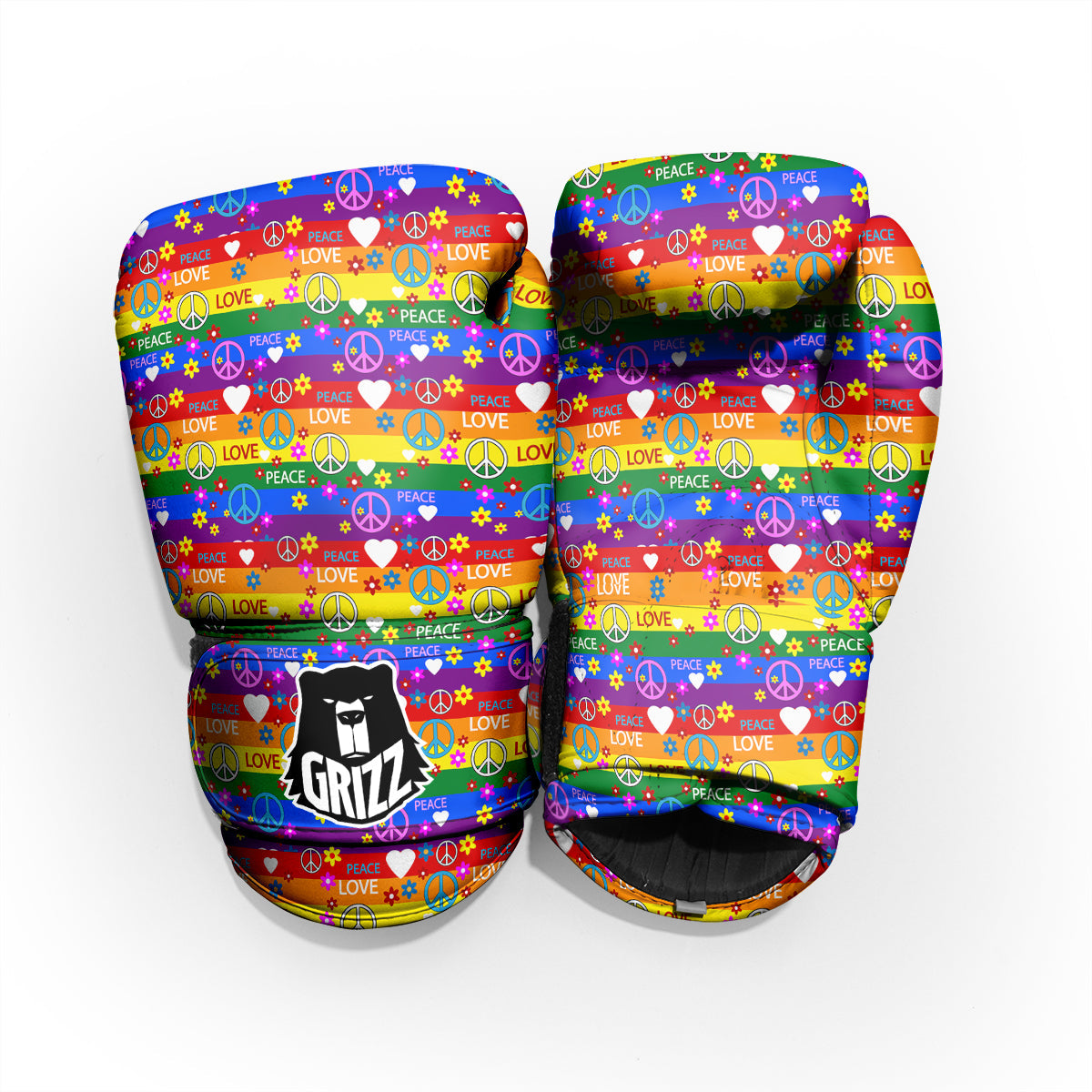 Symbols Of The Hippie And Rainbow Print Pro Boxing Glove