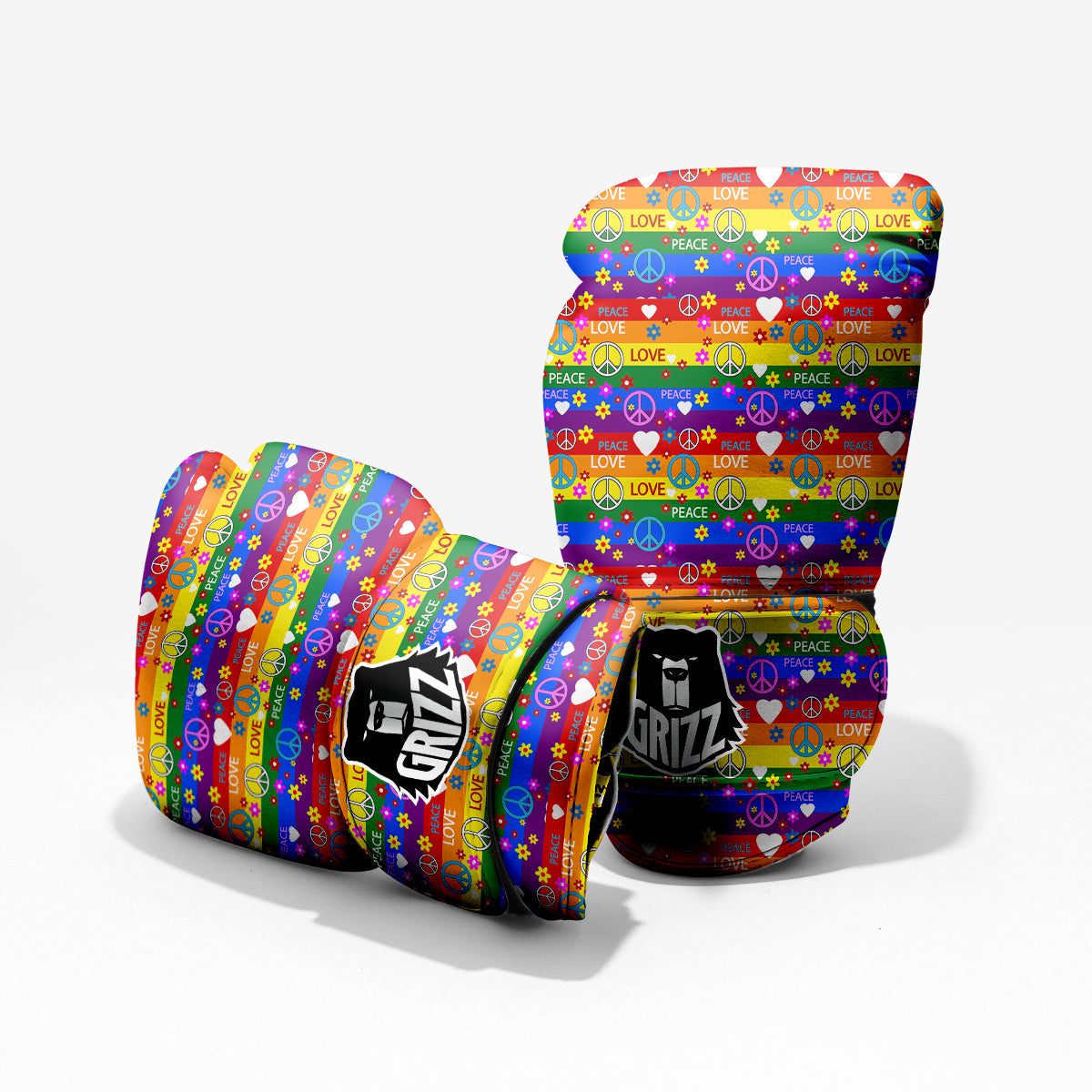 Symbols Of The Hippie And Rainbow Print Pro Boxing Glove